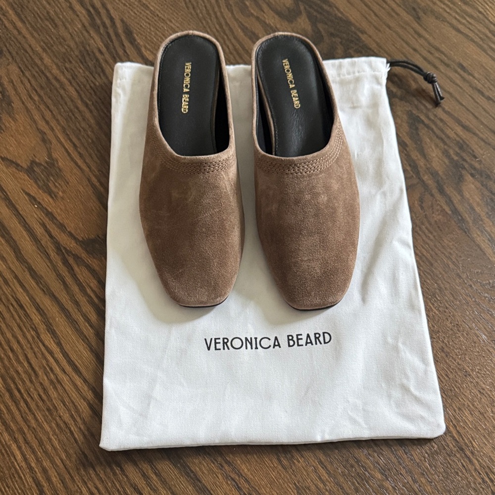 Veronica Beard Taupe Suede Slip-On Mules Size 7